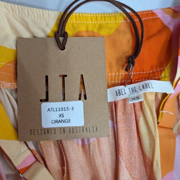 Abel The Label Orange Pink Boho Maxi Dress Trapeze Tiered Oversized XS NWT - Picture 8 of 11